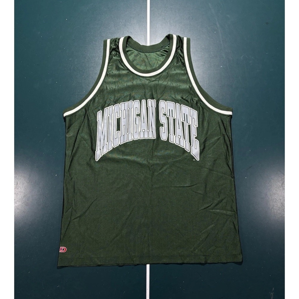 Vtg Michigan State Spartans Basketball Jersey Dodger Mens XL Silky Green 90s USA
